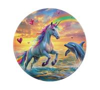 Round Mouse Pad 8 x 8 Inch, Unicorn Rainbow Tail Hearts Mousepad for Laptop Gaming, Washable Desktop Protection Mouse Mat with Non-Slip Rubber Base