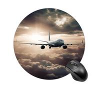 Round Mouse Pad Airplane Flying in The Air Mouse Mat Non-Slip Rubber Base Washable Mousepad Desktop Protection Mat for Home Office Decor Desk Accessories, 7.8inch