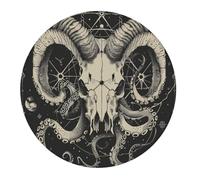 Round Mouse Pad Animal Goat Skull Occult Sacred Geometry Style Computer Mouse Pad With Non-Slip Rubber Base Soft Comfortable Table Mat, For Office, Computer, Work, Study, 20cm