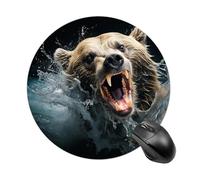 Round Mouse Pad Bear Holding Fish Mouse Mat Non-Slip Rubber Base Washable Mousepad Desktop Protection Mat for Home Office Decor Desk Accessories, 7.8inch