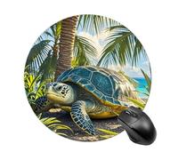 Round Mouse Pad Big Turtle And Palm Trees Round Mousepad With Non-Slip Rubber Base Decor Washable Table Mat, For Computer, Work, Laptop, Desk, 20cm