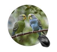 Round Mouse Pad Blue and Green Parakeets Mouse Mat Non-Slip Rubber Base Washable Mousepad Desktop Protection Mat for Home Office Decor Desk Accessories, 7.8inch