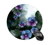 Round Mouse Pad Blue Purple Flowers and Green Leaves Mouse Mat Non-Slip Rubber Base Washable Mousepad Desktop Protection Mat for Home Office Decor Desk Accessories, 7.8inch