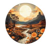 Round Mouse Pad Boho Landscape Sun Mountain Yellow Computer Mouse Pad Durable Comfortable Small Table Mat, For Office, Home, Work, Laptop, 20cm