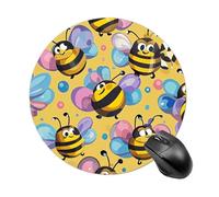 Round Mouse Pad Cartoon Bee Pattern Mouse Mat Non-Slip Rubber Base Washable Mousepad Desktop Protection Mat for Home Office Decor Desk Accessories, 7.8inch
