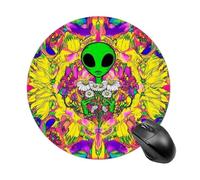 Round Mouse Pad Compatible With Trippy Space Alien Daisy Flowers Art For Men Women Smooth With Non Slip Backing, 7.8 Inches, Anti Slip Rubber For Wireless Mouse Gaming Work