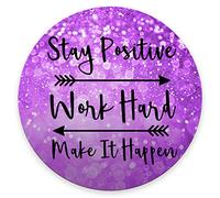 Round Mouse Pad Custom, Stay Positive Work Hard and Make It Happen Inspirational Quotes Round Mouse pad Art Purple Glitter Black Quote