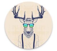 Round Mouse Pad, Deer Dressed Up Like Cool Hipster Premium-Textured Mouse Mat,Washable Mousepads with Cloth, Non-Slip Rubber Base Small Mousepad