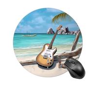 Round Mouse Pad for Computer & Laptop Guitar on The Beach Mouse Pad with Non Slip Rubber Base Non-slip Mousepad Wear-Resistant Washable Desk Mat 20 * 20cm