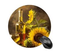 Round Mouse Pad for Computer & Laptop Wine with Yellow Sunflower Mouse Pad with Non Slip Rubber Base Non-slip Mousepad Wear-Resistant Washable Desk Mat 20 * 20cm