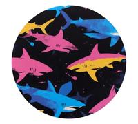Round Mouse Pad for Women Men, 10’’ Round Desk Pad Mousepad Non-Slip Rubber Base, Office Home Laptop Accessories, Colorful Sharks Seamless Pattern