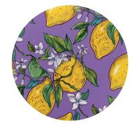 Round Mouse Pad for Women Men, 10’’ Round Desk Pad Mousepad Non-Slip Rubber Base, Office Home Laptop Accessories, Lemons Flowers and Branch Purple Background