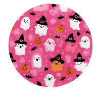 Round Mouse Pad for Women Men, 10’’ Round Desk Pad Mousepad Non-Slip Rubber Base, Office Home Laptop Accessories, Cute Little Halloween Ghosts on Pink Background