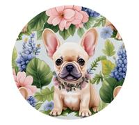 Round Mouse Pad for Women Men, 10’’ Round Desk Pad Mousepad Non-Slip Rubber Base, Office Home Laptop Accessories, French Bulldog puppy Seamless Aesthetic Pattern
