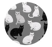 Round Mouse Pad for Women Men, 10’’ Round Desk Pad Mousepad Non-Slip Rubber Base, Office Home Laptop Accessories, Seamlesss Cute Cats on Grey Background