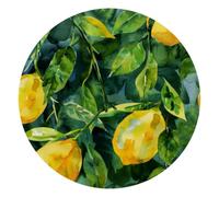 Round Mouse Pad for Women Men, 10’’ Round Desk Pad Mousepad Non-Slip Rubber Base, Office Home Laptop Accessories, Fresh Lemons Tree Branches with Green Leaves