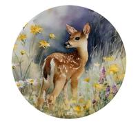 Round Mouse Pad for Women Men, 10’’ Round Desk Pad Mousepad Non-Slip Rubber Base, Office Home Laptop Accessories, Watercolor Deer in a Field among Flowers