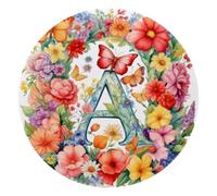 Round Mouse Pad for Women Men, 10’’ Round Desk Pad Mousepad Non-Slip Rubber Base, Office Home Laptop Accessories, Letter a Surrounded by Flowers Butterflies Watercolor Pattern