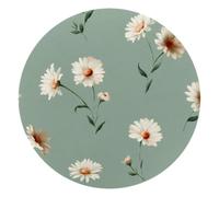 Round Mouse Pad for Women Men, 10’’ Round Desk Pad Mousepad Non-Slip Rubber Base, Office Home Laptop Accessories, Cute Daisy Floral on Pastel Sage Green Background