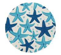 Round Mouse Pad for Women Men, 10’’ Round Desk Pad Mousepad Non-Slip Rubber Base, Office Home Laptop Accessories, Navy Blue and Turquoise Sea Stars Striped Background