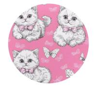 Round Mouse Pad for Women Men, 10’’ Round Desk Pad Mousepad Non-Slip Rubber Base, Office Home Laptop Accessories, Cute Cats with Bows and Butterfly on Pink Background