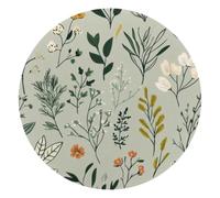 Round Mouse Pad for Women Men, 10’’ Round Desk Pad Mousepad Non-Slip Rubber Base, Office Home Laptop Accessories, Doodle Flowers Leaves Herbs Berries and Branches Pattern