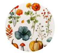 Round Mouse Pad for Women Men, 10’’ Round Desk Pad Mousepad Non-Slip Rubber Base, Office Home Laptop Accessories, Watercolor Flowers Pumpkins Fall Leaves Berries Mushrooms