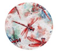 Round Mouse Pad for Women Men, 10’’ Round Desk Pad Mousepad Non-Slip Rubber Base, Office Home Laptop Accessories, Red Dragonflies on Red Blue and Green Background