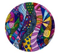 Round Mouse Pad for Women Men, 10’’ Round Desk Pad Mousepad Non-Slip Rubber Base, Office Home Laptop Accessories, Ethnic Colorful Flowers and Line Geometric Doodle Texture