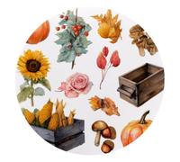 Round Mouse Pad for Women Men, 10’’ Round Desk Pad Mousepad Non-Slip Rubber Base, Office Home Laptop Accessories, Watercolor Pumpkins Maple Leaves Sunflower Mushrooms