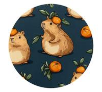 Round Mouse Pad for Women Men, 10’’ Round Desk Pad Mousepad Non-Slip Rubber Base, Office Home Laptop Accessories, Cute Capybaras with Tangerines on Head Pattern