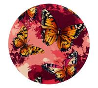 Round Mouse Pad for Women Men, 10’’ Round Desk Pad Mousepad Non-Slip Rubber Base, Office Home Laptop Accessories, Butterflies Flying on Animal Leopard Skin Pattern