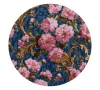 Round Mouse Pad for Women Men, 10’’ Round Desk Pad Mousepad Non-Slip Rubber Base, Office Home Laptop Accessories, Little Pink Flowers Vintage Style on Blue Background