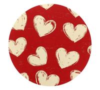 Round Mouse Pad for Women Men, 10’’ Round Desk Pad Mousepad Non-Slip Rubber Base, Office Home Laptop Accessories, Valentine's Day Cream Hearts on a Red Background