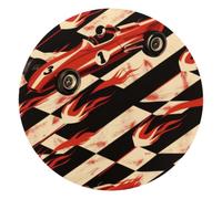 Round Mouse Pad for Women Men, 10’’ Round Desk Pad Mousepad Non-Slip Rubber Base, Office Home Laptop Accessories, Race Car with Finish Line Flags Cute Pattern
