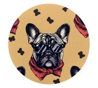 Round Mouse Pad for Women Men, 10’’ Round Desk Pad Mousepad Non-Slip Rubber Base, Office Home Laptop Accessories, Dog Seamless Pattern French Bulldog