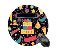 Round Mouse Pad Happy Birthday Images, Professional Customized Non-Slip Rubber Gaming Mouse Pad, Waterproof Mousepad Good Gift for Office Work and Home Computer Accessories