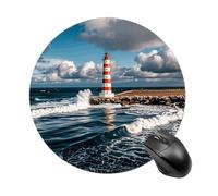 Round Mouse Pad Lighthouse Landscape Waves White Clouds, Professional Customized Non-Slip Rubber Gaming Mouse Pad, Waterproof Mousepad Good Gift for Office Work and Home Computer Accessories