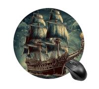 Round Mouse Pad Nautical Vintage Sailing Pirate Ship Mouse Mat Non-Slip Rubber Base Washable Mousepad Desktop Protection Mat for Home Office Decor Desk Accessories, 7.8inch
