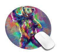 Round Mouse Pad Non-Slip Rubber Base Mousepad, Bear Dancing Tie Dye, Washable Small Mouse Mat for Computer, Laptop, Home, Office - 7.9 x 7.9 in