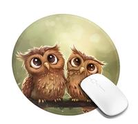Round Mouse Pad Non-Slip Rubber Base Mousepad, Cute Brown Cartoon Owls, Washable Small Mouse Mat for Computer, Laptop, Home, Office - 7.9 x 7.9 in