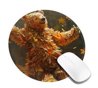 Round Mouse Pad Non-Slip Rubber Base Mousepad, Dancing Thanksgiving Bear, Washable Small Mouse Mat for Computer, Laptop, Home, Office - 7.9 x 7.9 in