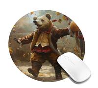 Round Mouse Pad Non-Slip Rubber Base Mousepad, Dancing Thanksgiving Bear, Washable Small Mouse Mat for Computer, Laptop, Home, Office - 7.9 x 7.9 in