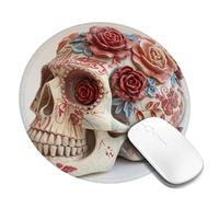 Round Mouse Pad Non-Slip Rubber Base Mousepad, Day of The Dead Sugar Roses Skull, Washable Small Mouse Mat for Computer, Laptop, Home, Office - 7.9 x 7.9 in