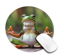 Round Mouse Pad Non-Slip Rubber Base Mousepad, Funny Yoga Frog, Washable Small Mouse Mat for Computer, Laptop, Home, Office - 7.9 x 7.9 in