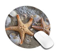 Round Mouse Pad Non-Slip Rubber Base Mousepad, Starfish Seashell Sandy Beach, Washable Small Mouse Mat for Computer, Laptop, Home, Office - 7.9 x 7.9 in
