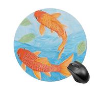 Round Mouse Pad Orange Fish Pattern Mouse Mat Non-Slip Rubber Base Washable Mousepad Desktop Protection Mat for Home Office Decor Desk Accessories, 7.8inch