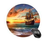 Round Mouse Pad Pirate Ship in The Sunset, Professional Customized Non-Slip Rubber Gaming Mouse Pad, Waterproof Mousepad Good Gift for Office Work and Home Computer Accessories