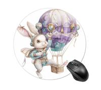 Round Mouse Pad Rabbit on Hot Air Balloon Mouse Mat Non-Slip Rubber Base Washable Mousepad Desktop Protection Mat for Home Office Decor Desk Accessories, 7.8inch
