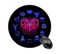 Round Mouse Pad Ram Neon Zodiac Astrology Aries Small Mouse Pad for Desk Wireless Mouse Gaming Mouse Mat for Computer Laptop Home Office